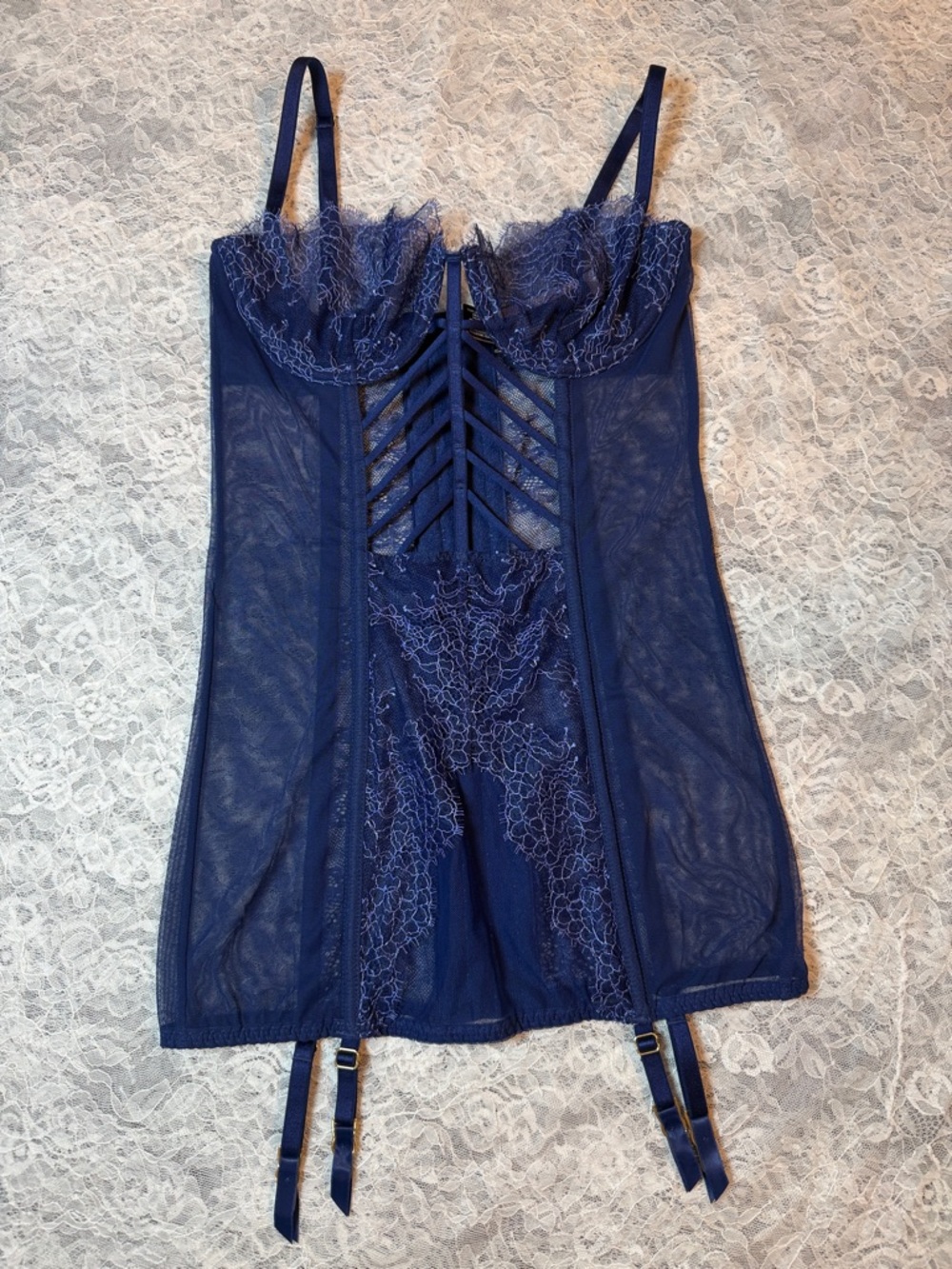 Victoria's Secret Navy Blue Lace Chemise with Strappy Front